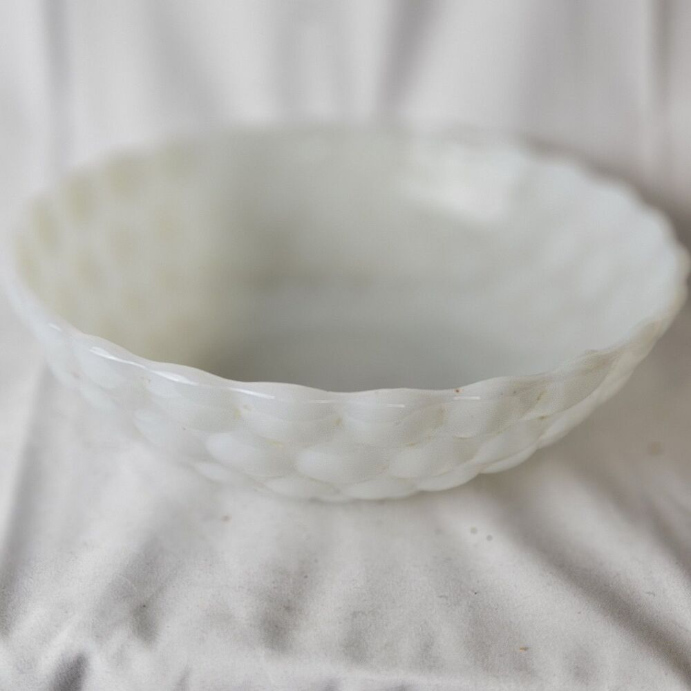 Vintage Anchor Hocking White Milk Glass Bubble Pattern Serving Bowl 8 1/2"